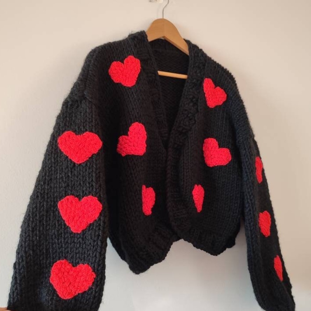 Handmade 3D Heart Cardigan